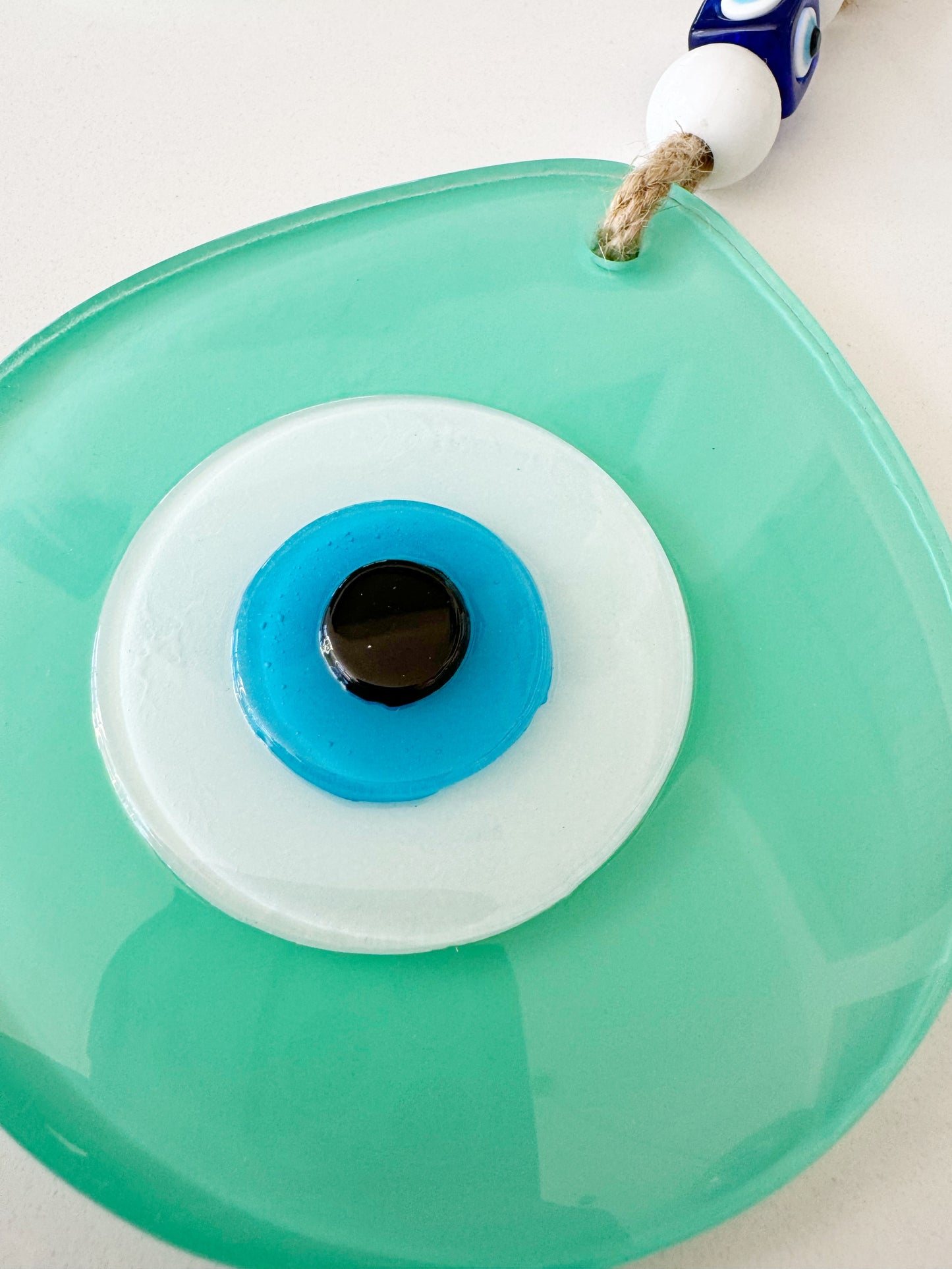 NEW! Teal Evil Eye Glass Amulet with Dustbag. SHIPS FREE!