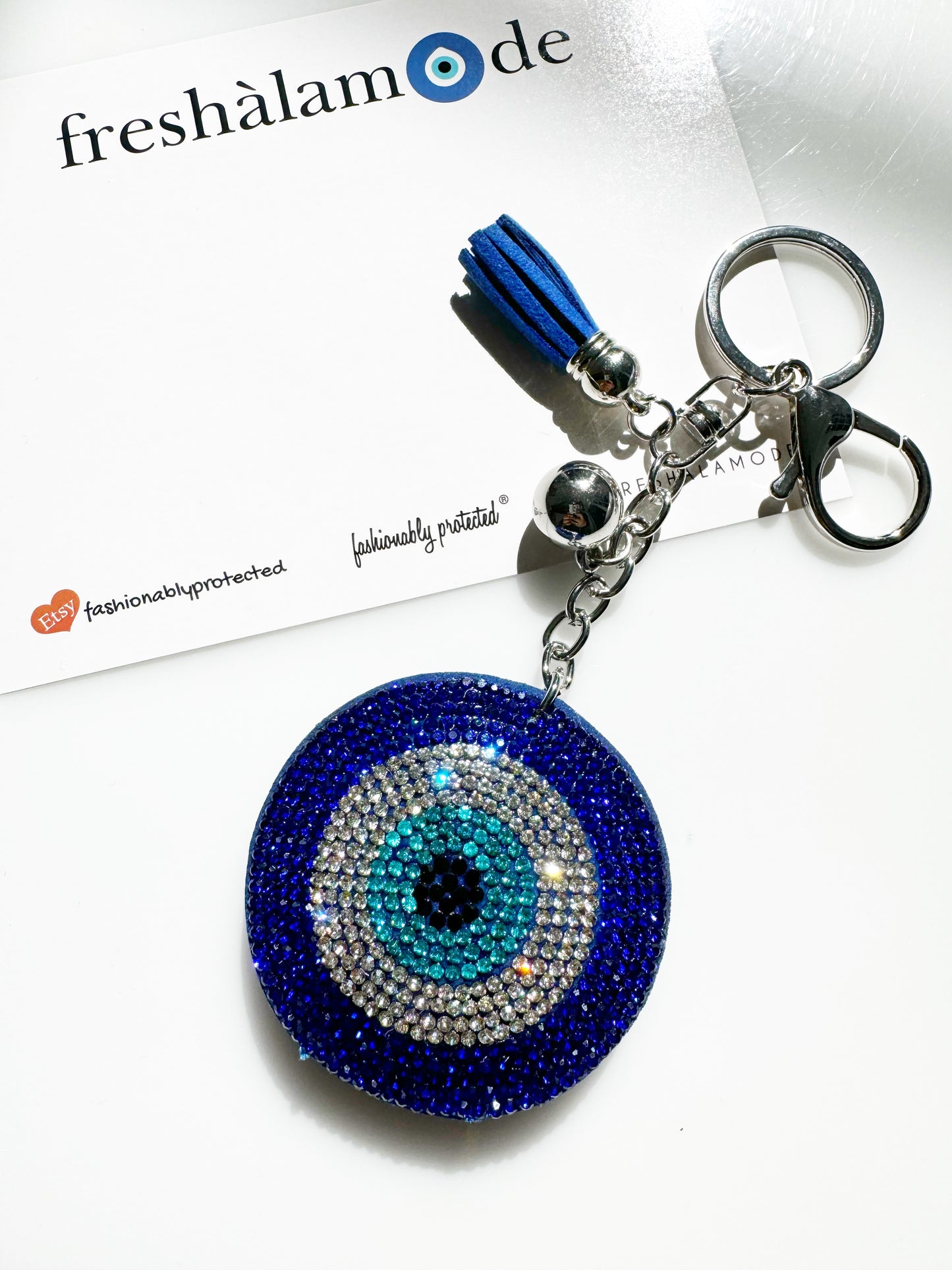 Classic Blue Evil Eye Crystal Keychain Clip