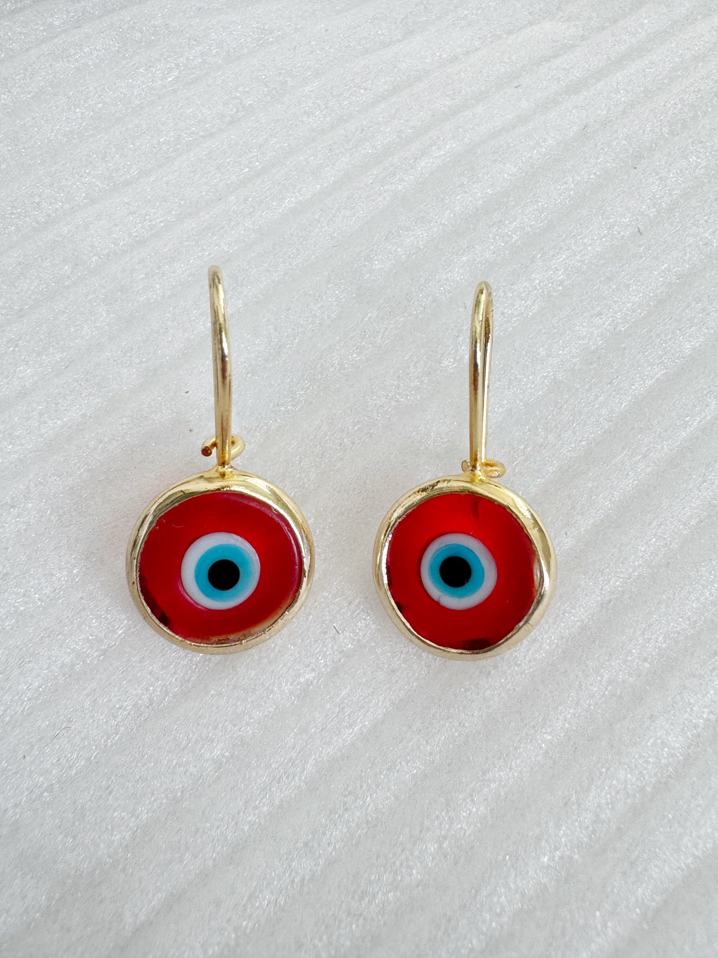 Evil Eye Glass Jewel Drop Earrings 24k brushed