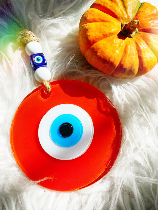 Orange Evil Eye Glass XL Amulet Decor