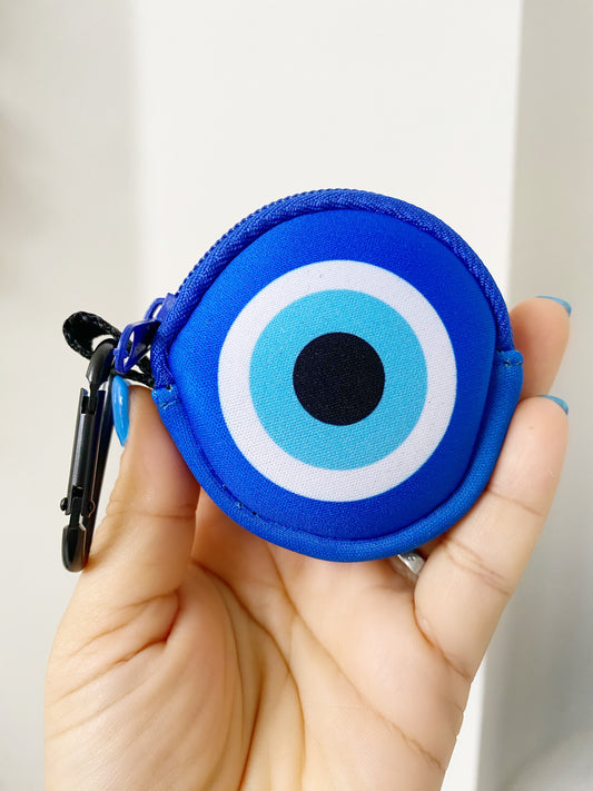 Evil Eye Neoprene Clip On Round Zipper Pouch