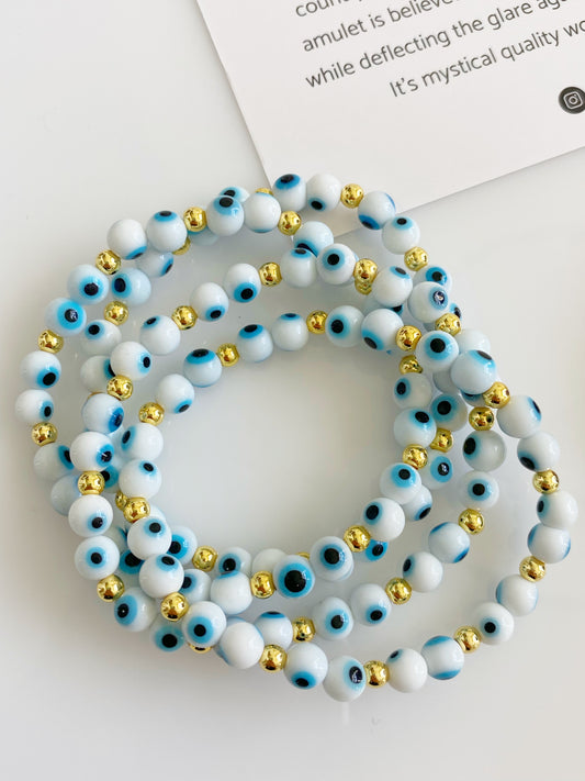 Classic Evil Eye White Beaded Bracelet