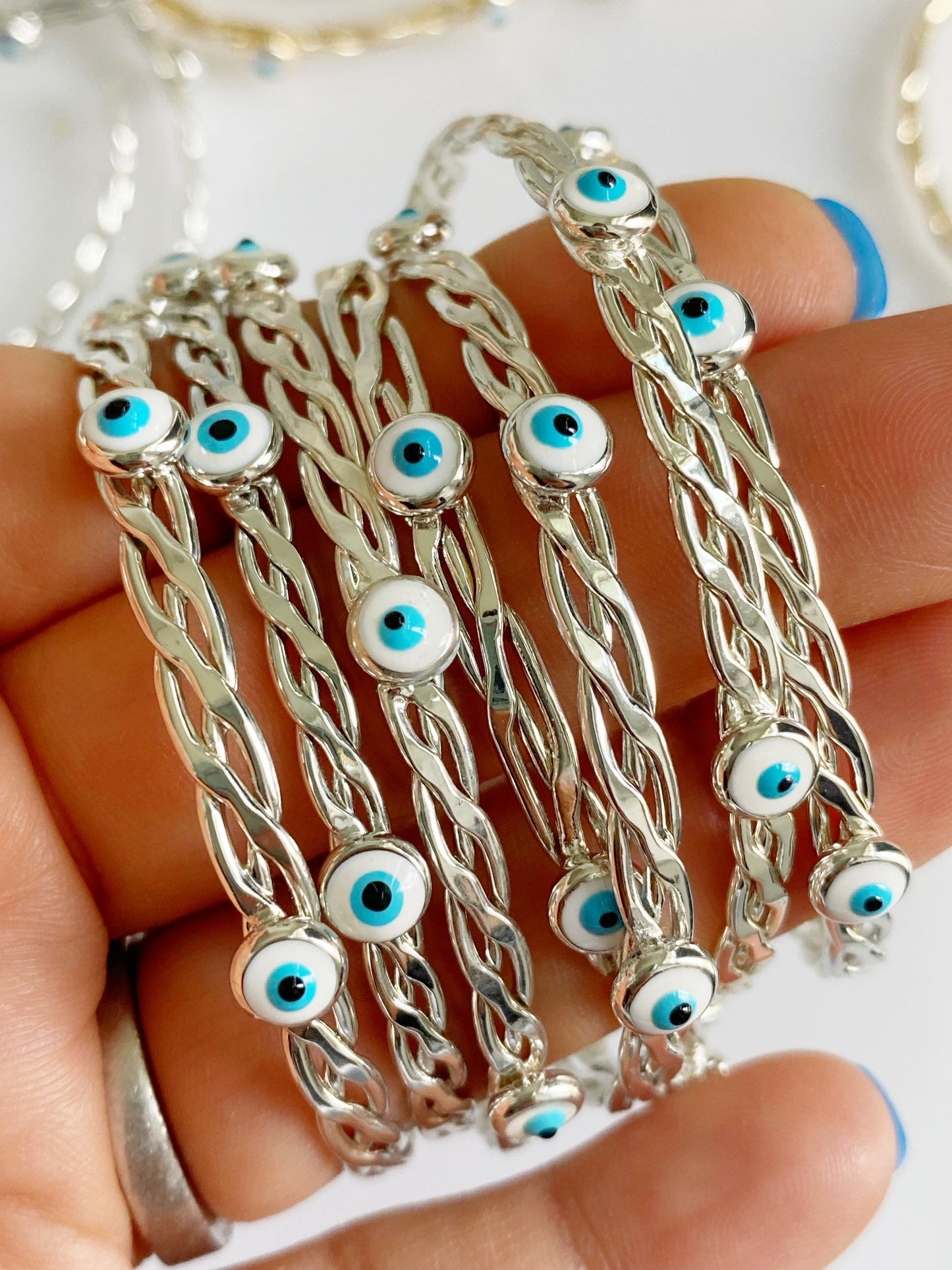 Evil Eye Chained Bangle Cuff