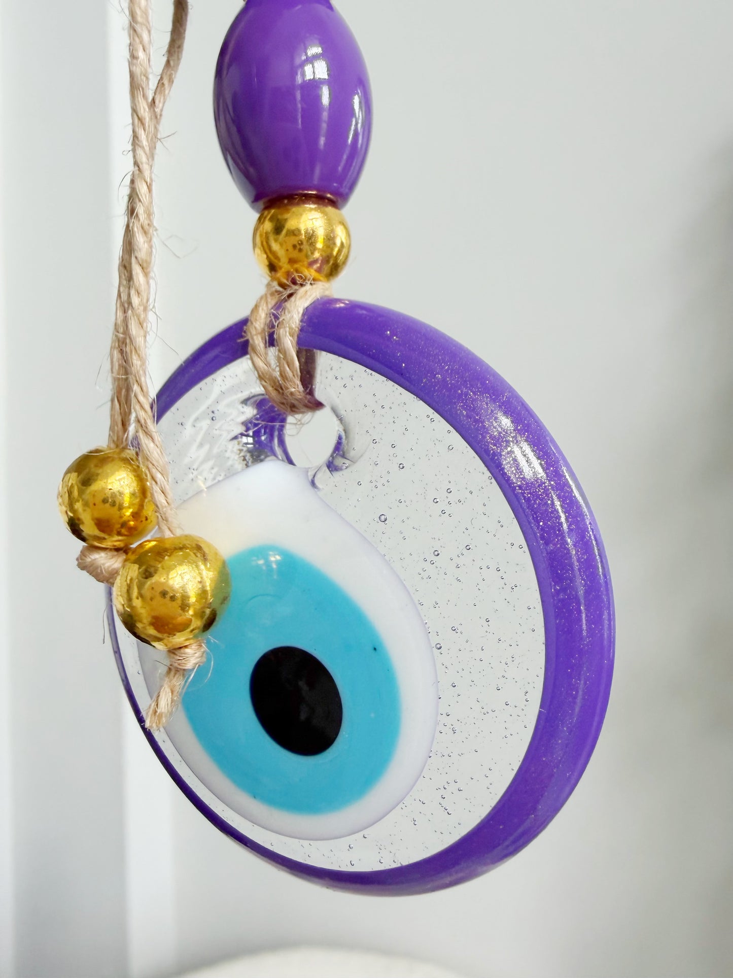Clear Lavender Painted Evil Eye Amulet