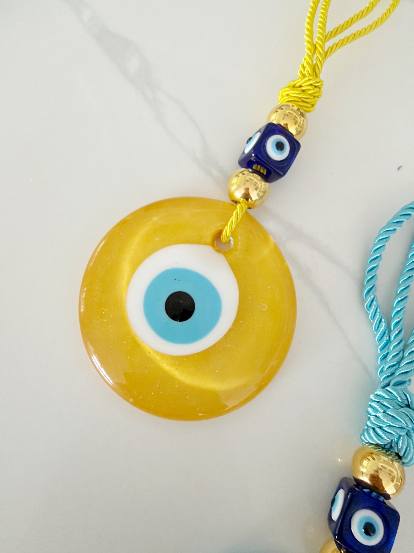 Pastel Glass Evil Eye Amulets with Colored Rope