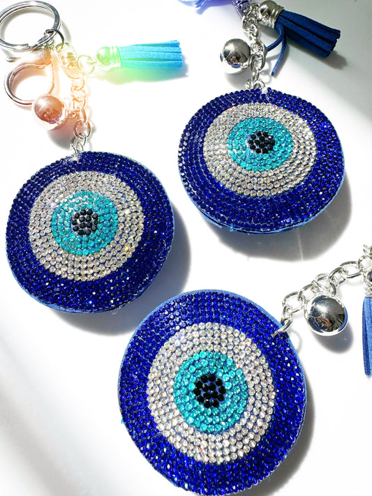 Classic Blue Evil Eye Crystal Keychain Clip