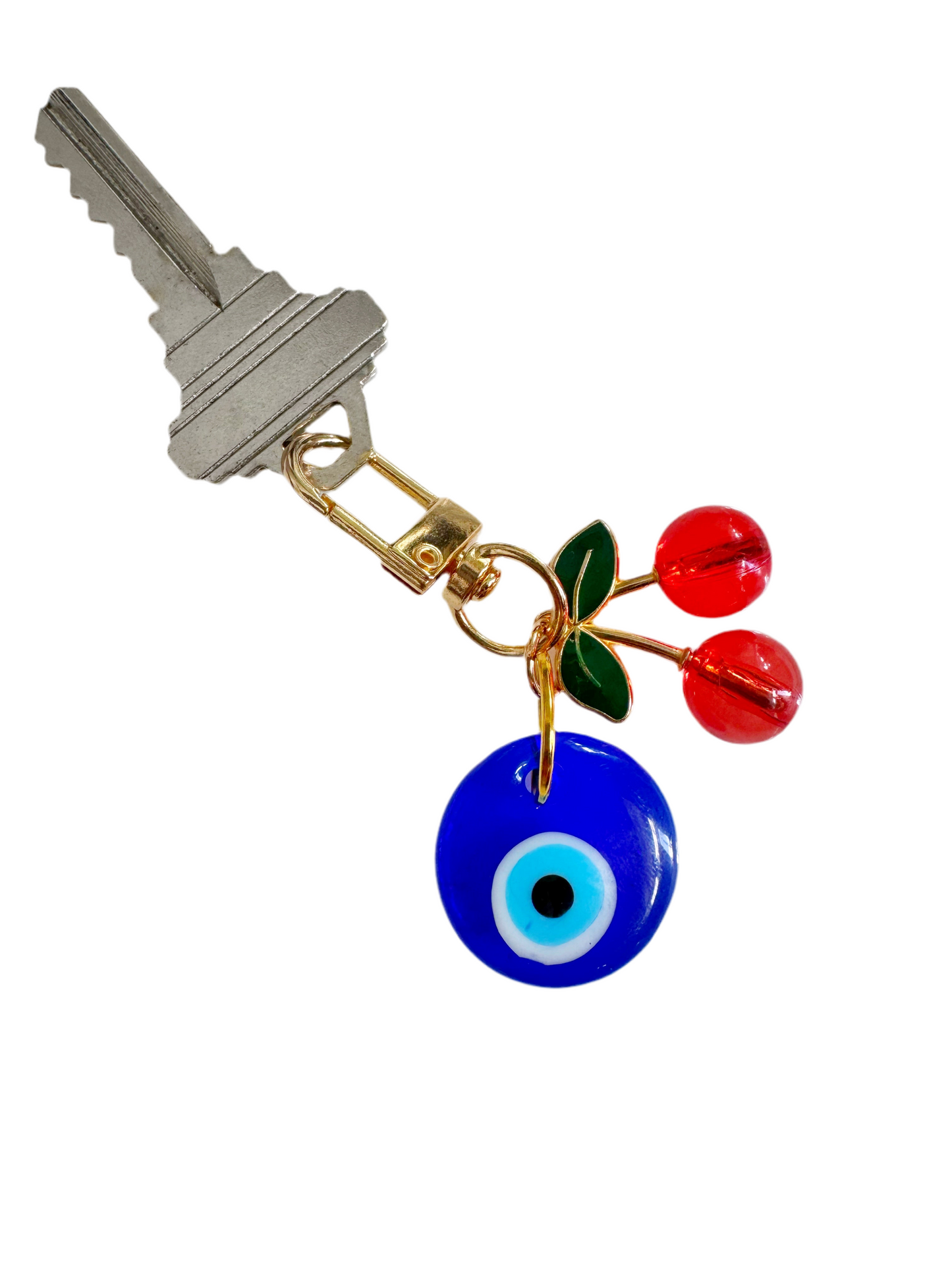 Mini Cherry & Evil Eye Clip Keychain Charm