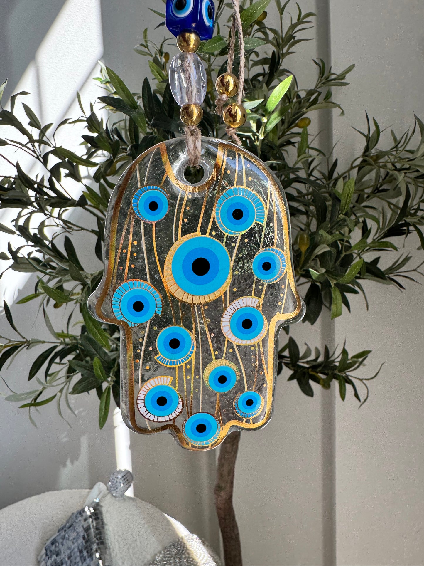 Golden Glass Evil Eye Wall Decor Amulet with free gift bag