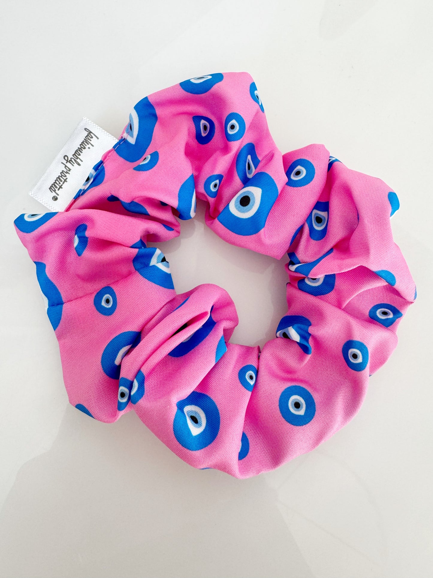 Pink Evil Eye Oversized Hair Tie Scrunchie Gift Valentine Galentine