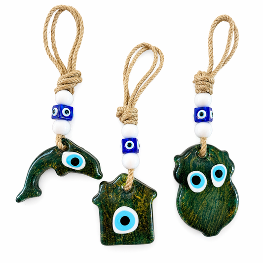 Emerald Green Shaped Glass Amulets
