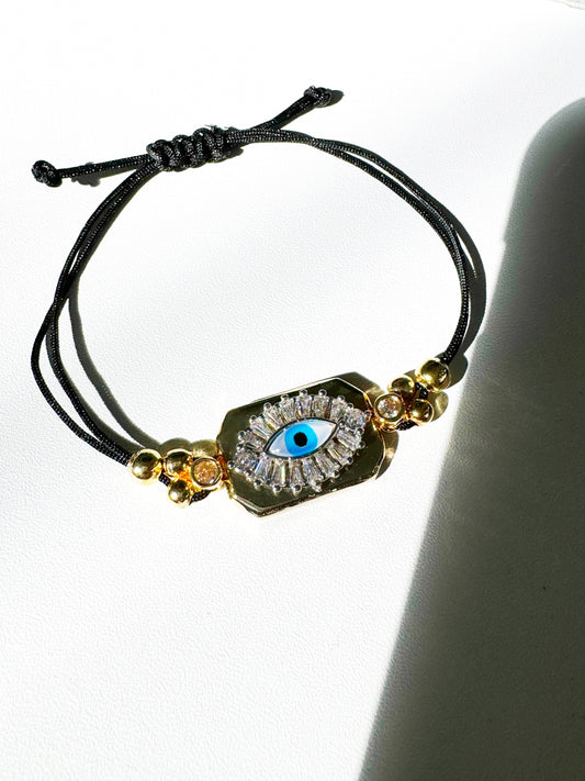 Evil Eye Golden Crystal Bar Bracelet