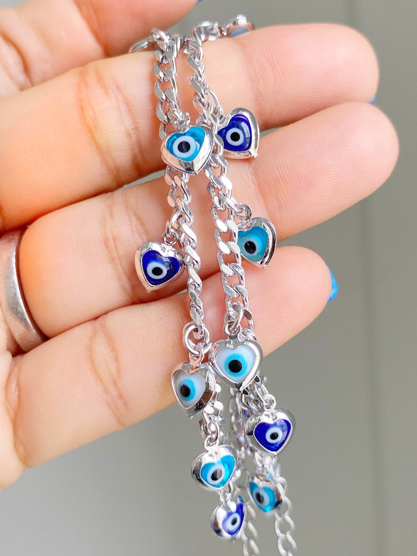 Evil Eye Heart Charmed Cuban Link Bracelet