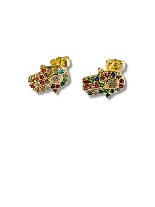 Rainbow Hamsa Stud Earrings – Mini Protection Charm
