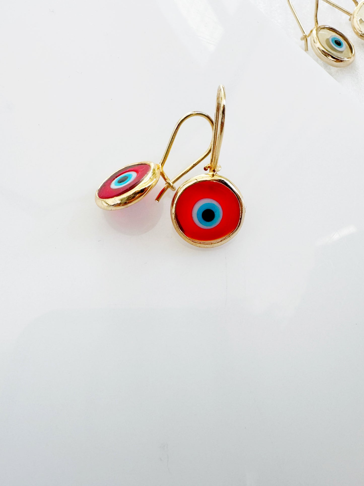 Evil Eye Glass Jewel Drop Earrings 24k brushed