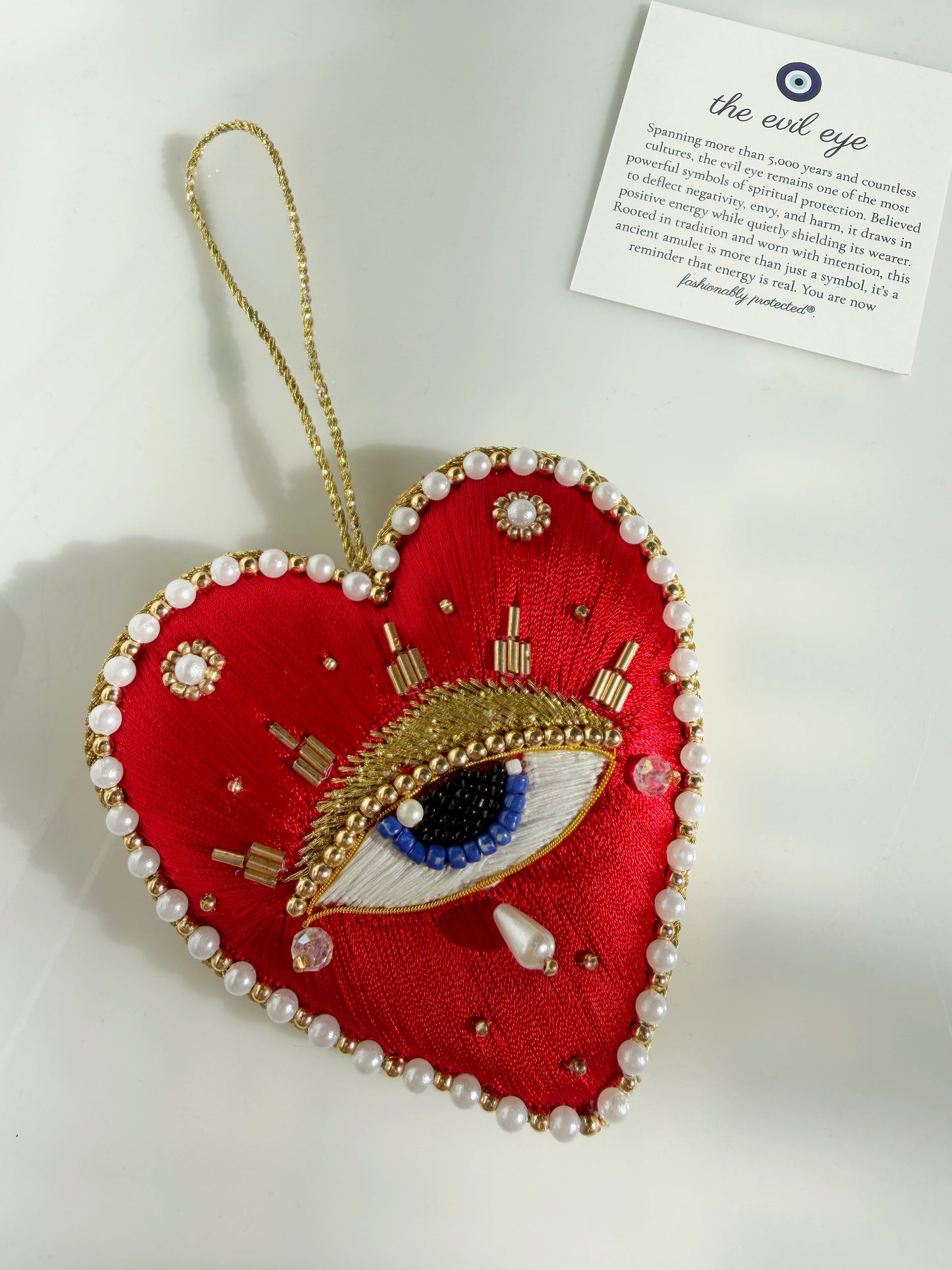Hand Embroidered Evil Eye Heart Plush Decor includes GIFTBAG