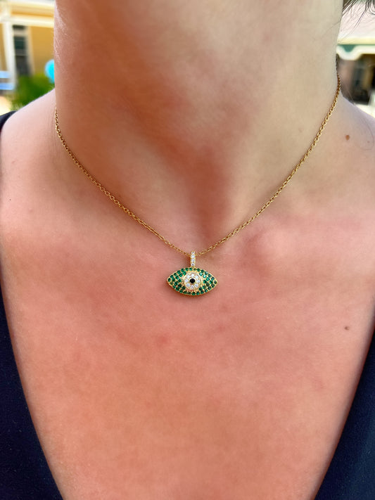Green Crystal Evil Eye Necklace