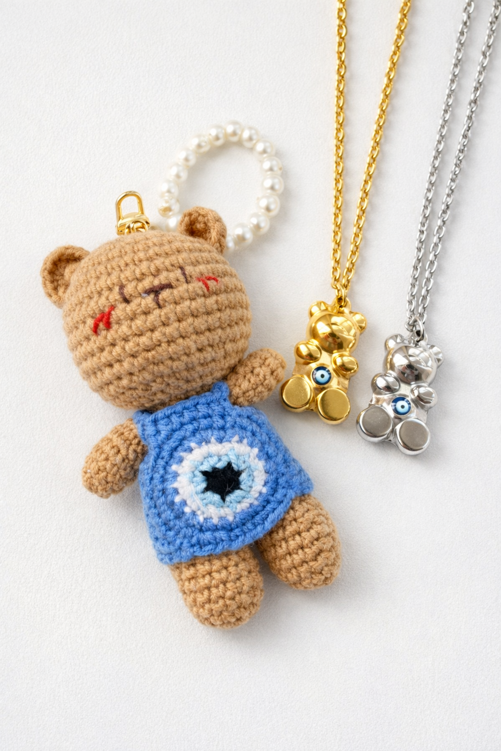 Evil Eye Crochet Bear Bag Charm Clip & Giftbag