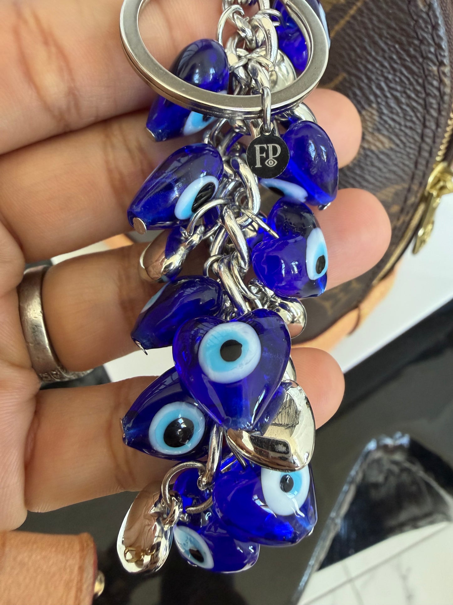 Glass Heart Evil Eye Cascade Purse Charm / Keychain