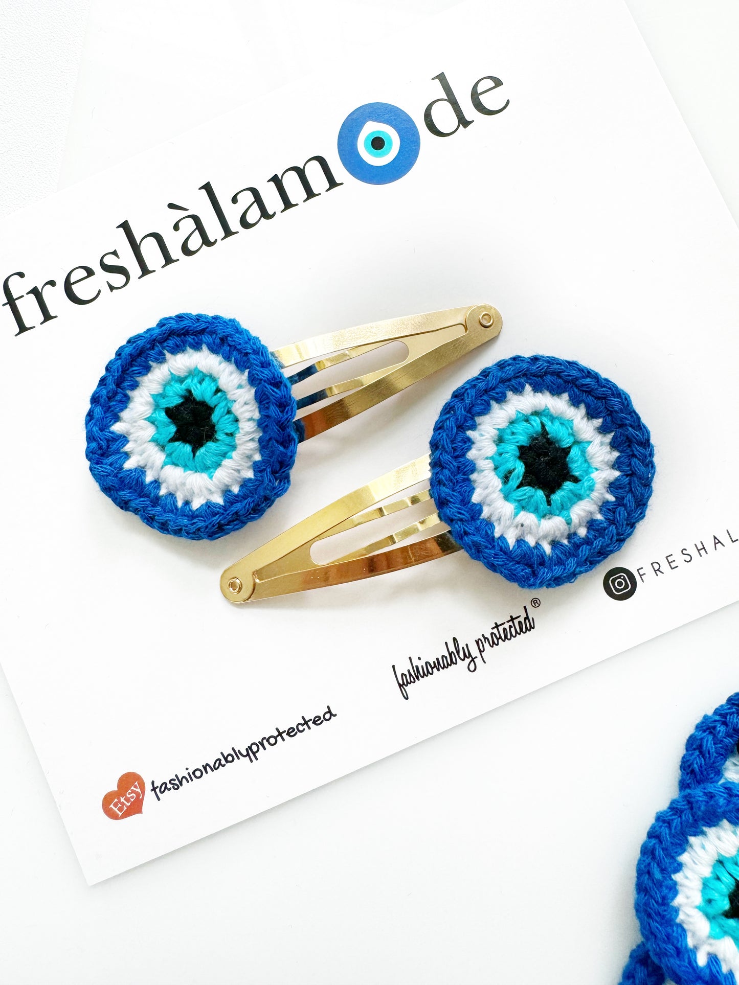 Evil Eye Crochet Knitted Hair Snap Clips Set