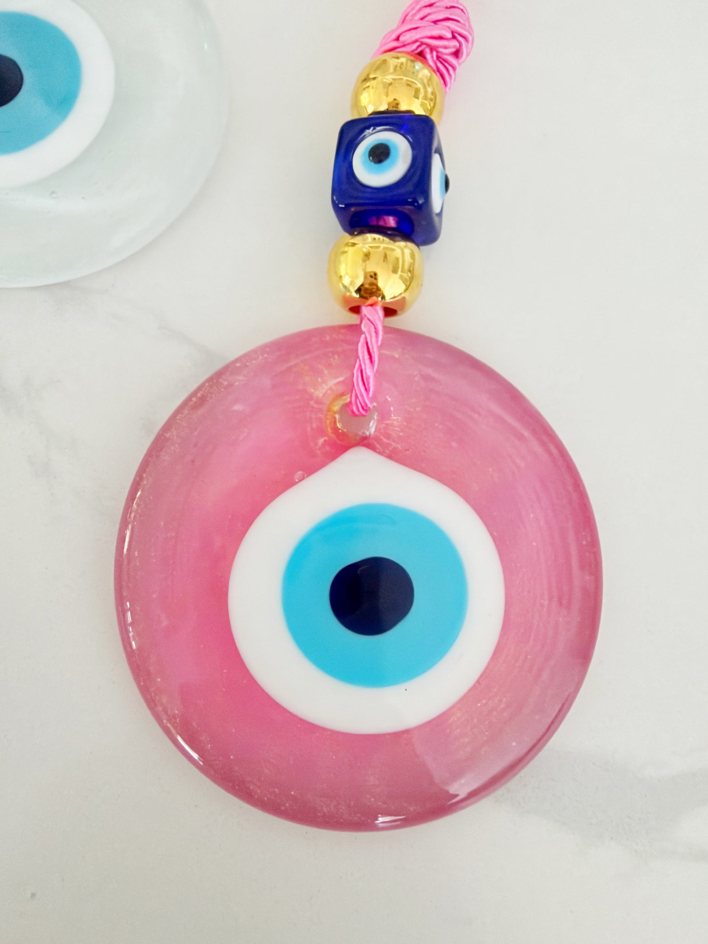 Pastel Glass Evil Eye Amulets with Colored Rope