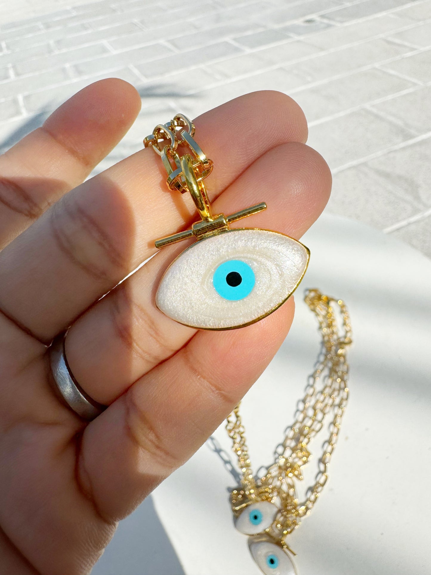 Evil Eye Oversized Amulet Charm and Chain Necklace 24kt plated