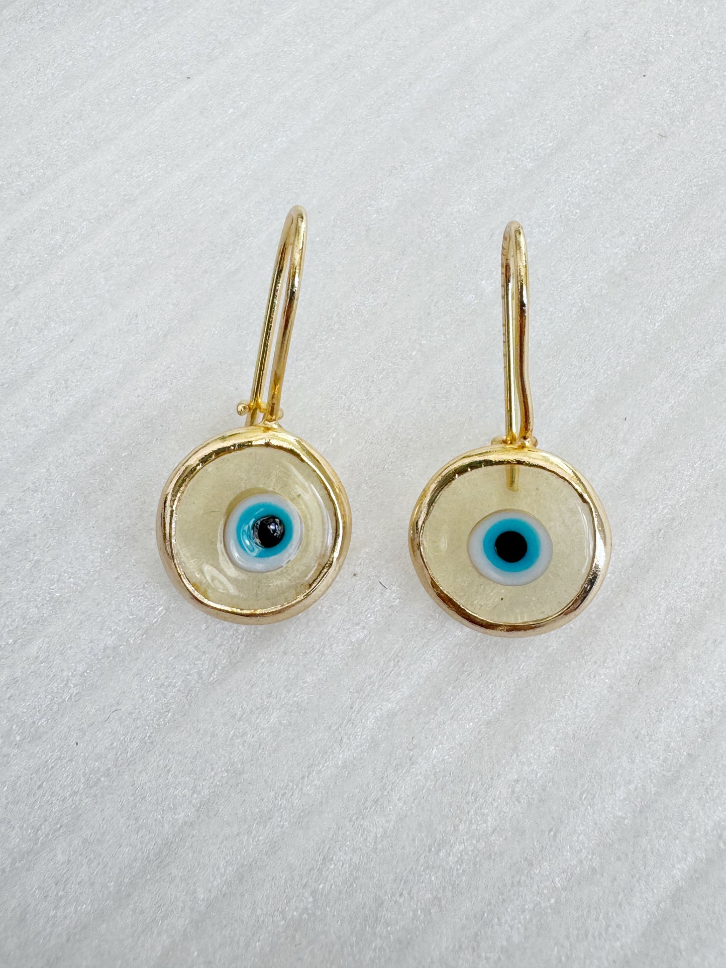 Evil Eye Glass Jewel Drop Earrings 24k brushed