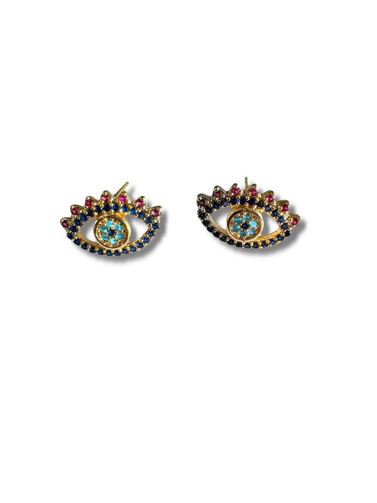 Colorburst Evil Eye Studs – Gemstone Crown Edition