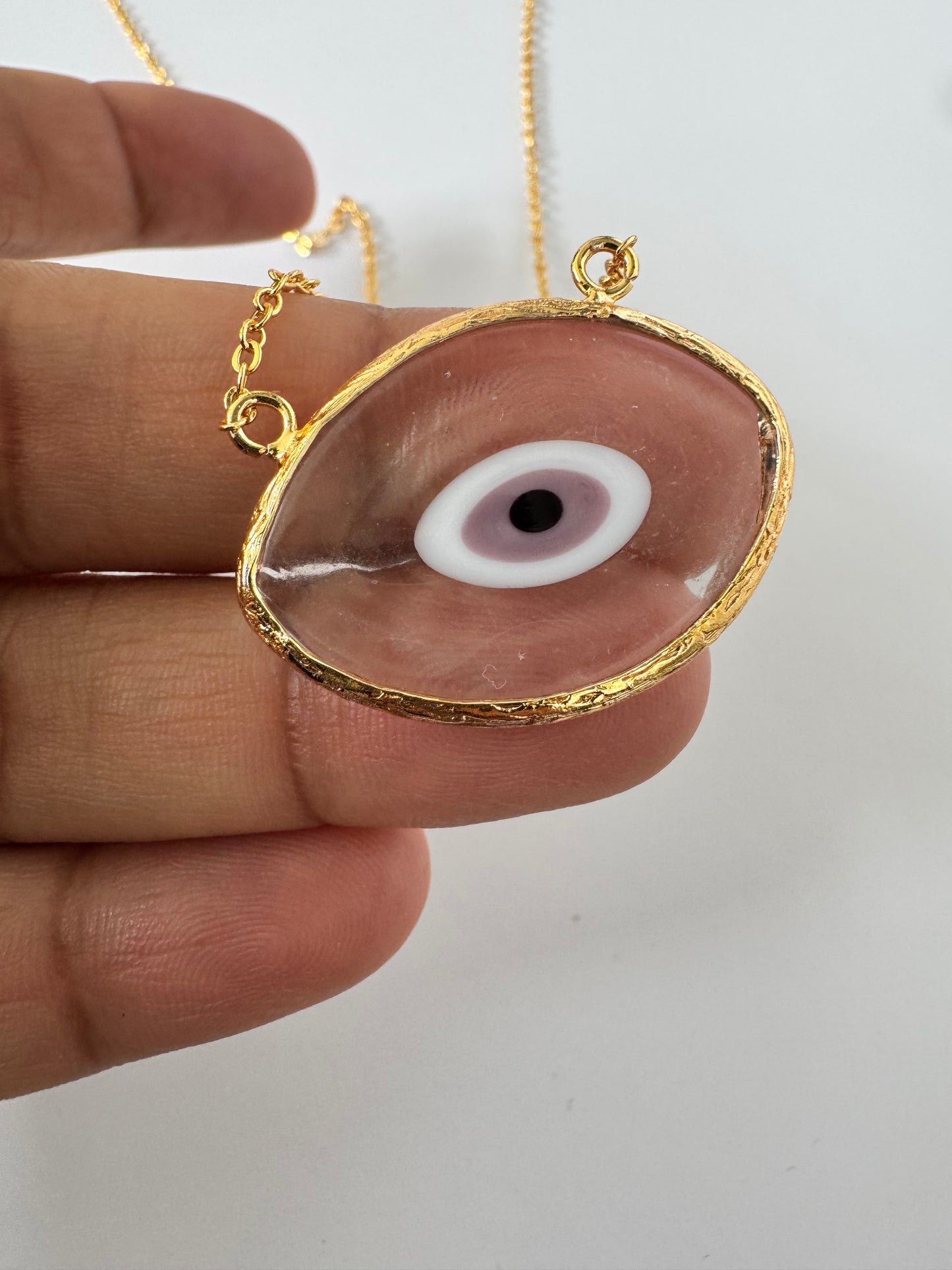 Golden Glass Brass Evil Eye Necklace with GIFT travel FP case