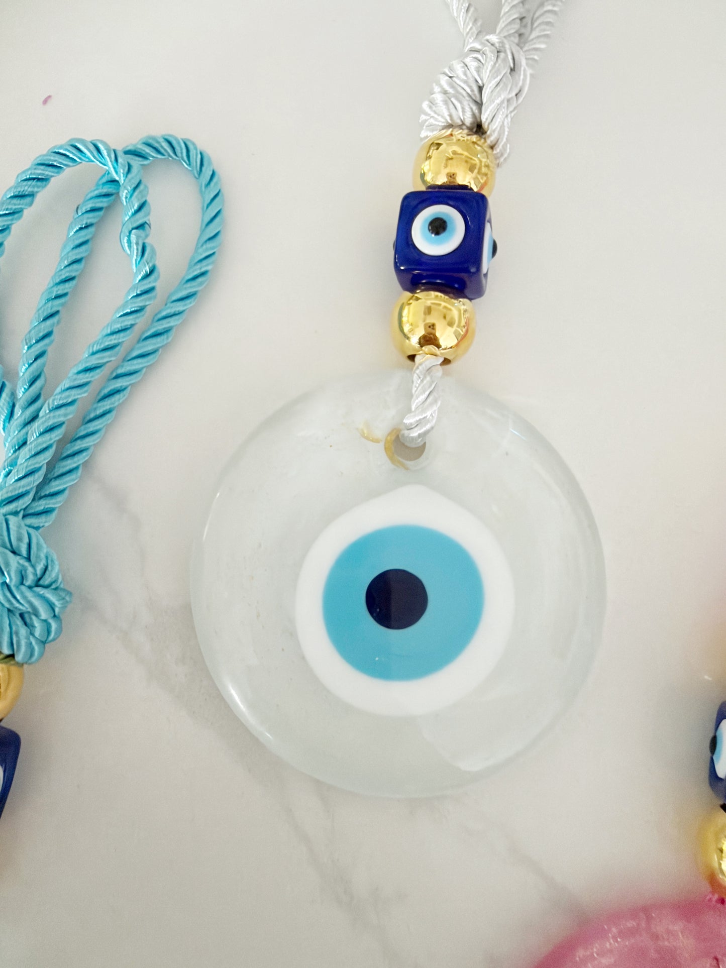Pastel Glass Evil Eye Amulets with Colored Rope