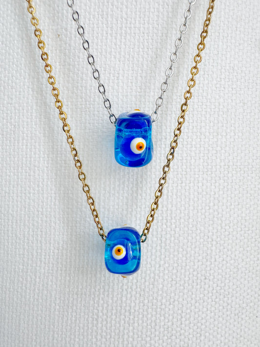 Clear Glass Evil Eye 360 Cube Necklace