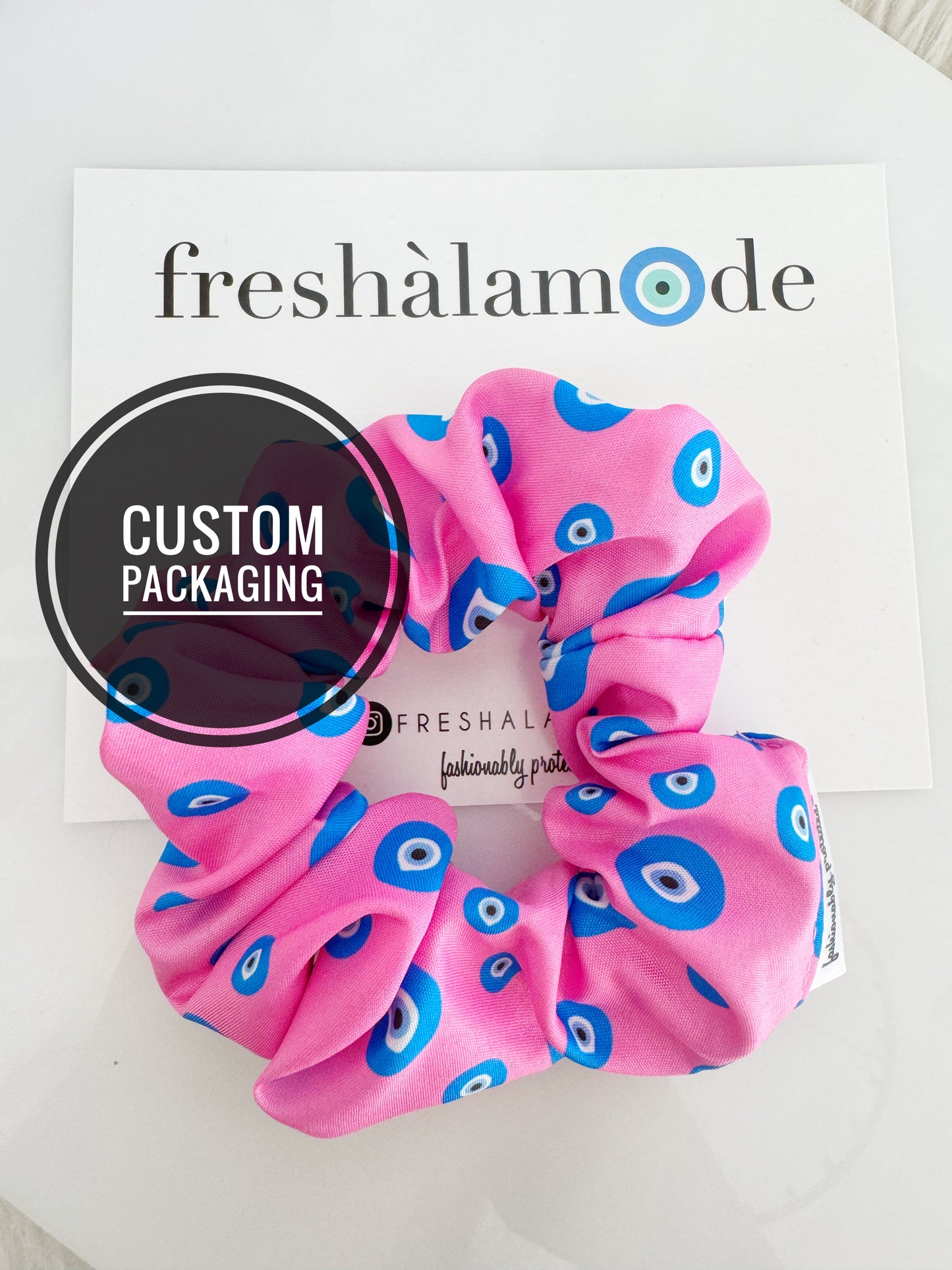 Pink Evil Eye Oversized Hair Tie Scrunchie Gift Valentine Galentine