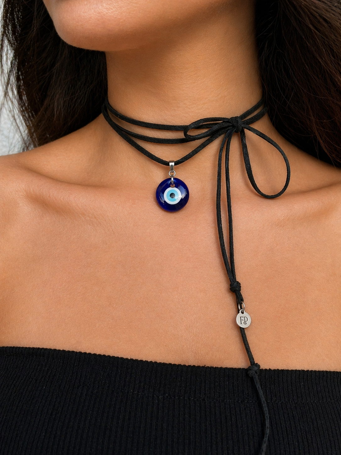 Evil Eye Glass Suede Wrap Necklace