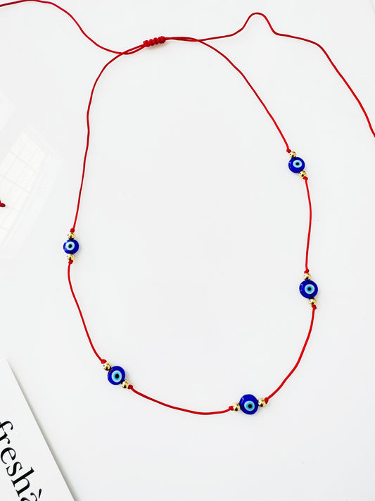 Evil Eye Red String Adjustable Choker Cord Necklace