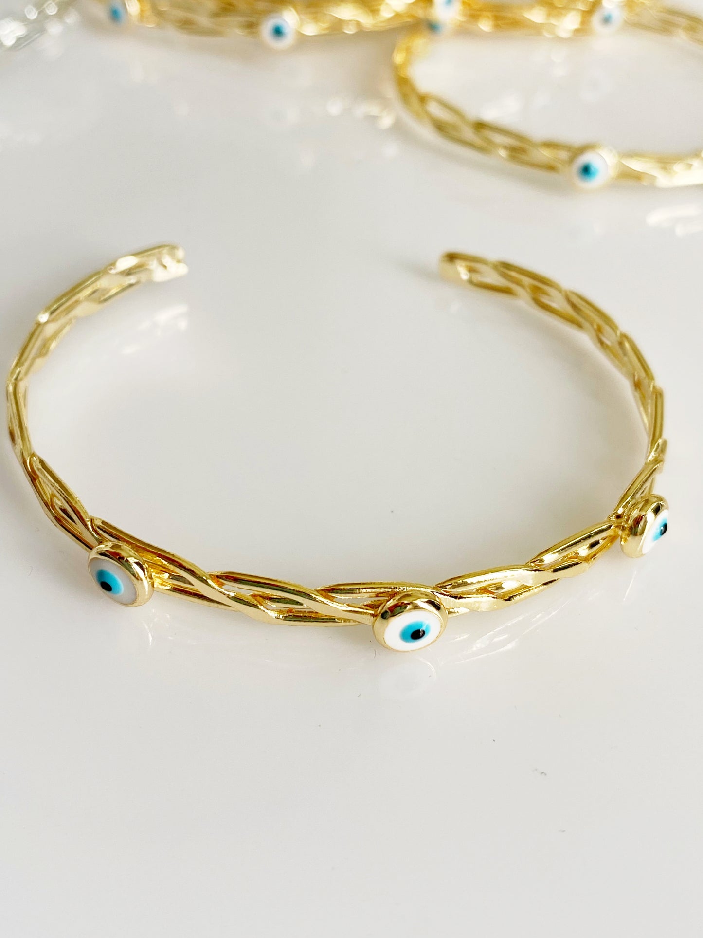 Evil Eye Chained Bangle Cuff