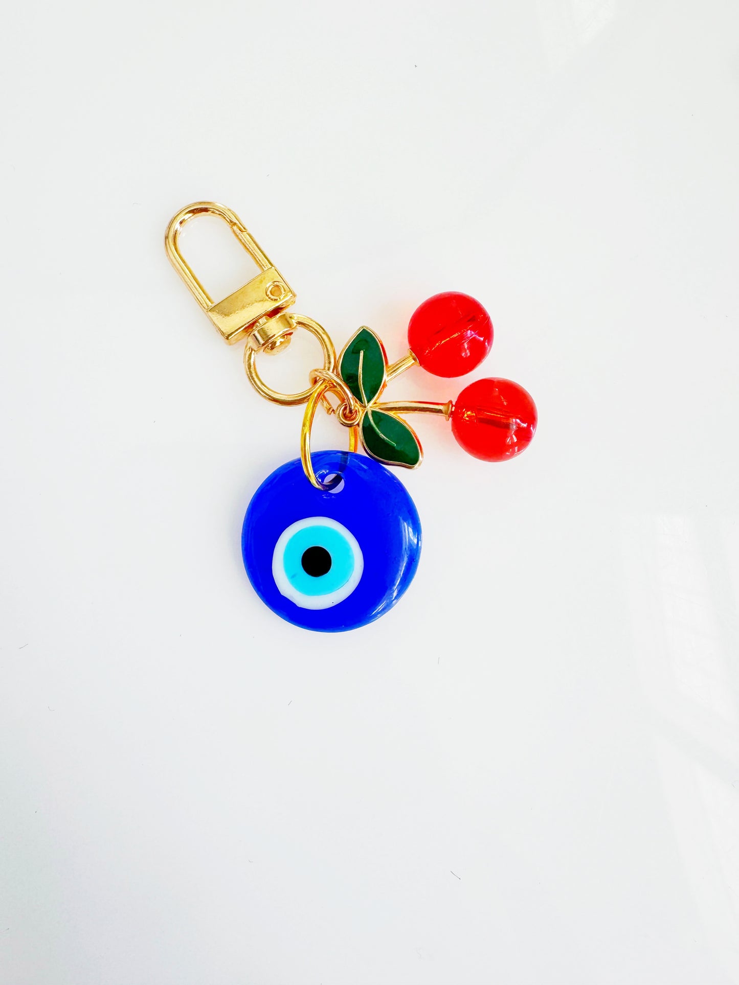 Mini Cherry & Evil Eye Clip Keychain Charm