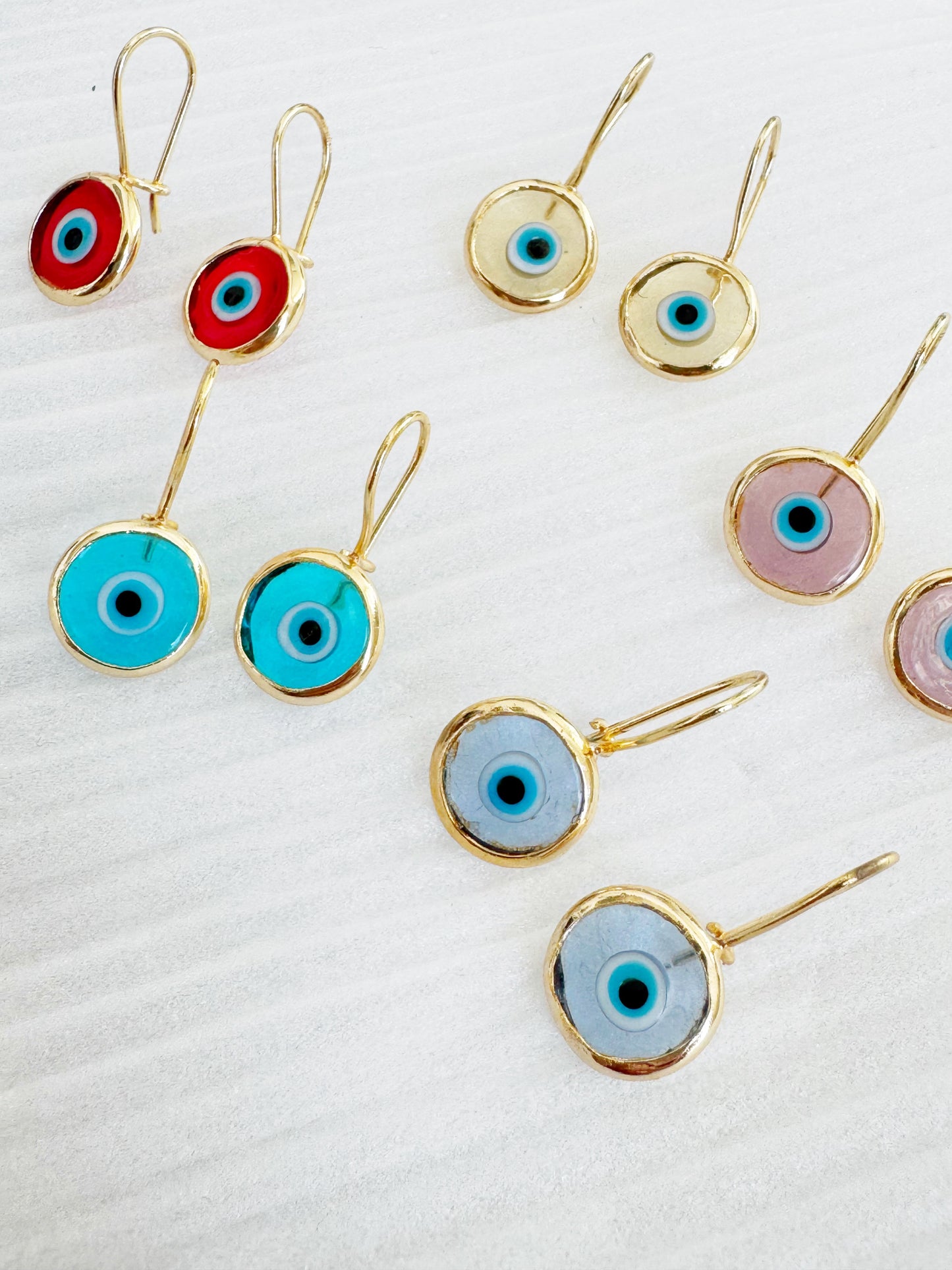 Evil Eye Glass Jewel Drop Earrings 24k brushed