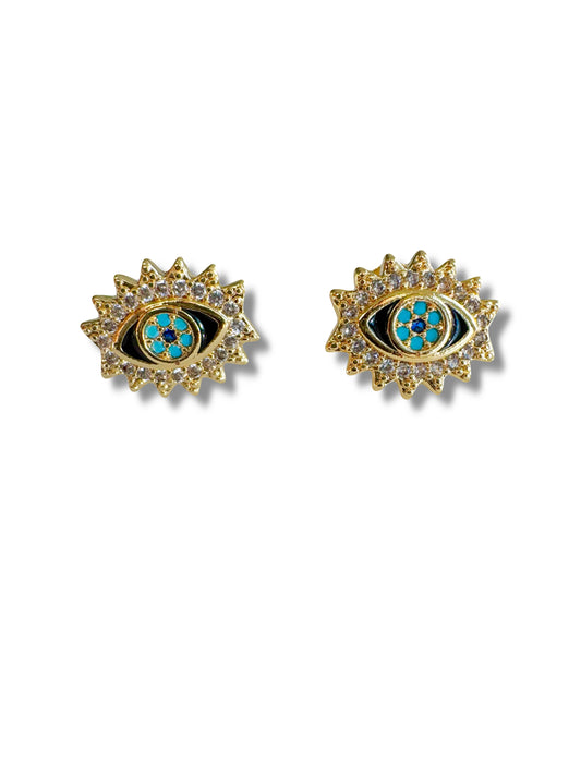 Sunburst Evil Eye Studs – Turquoise Mosaic & Gold