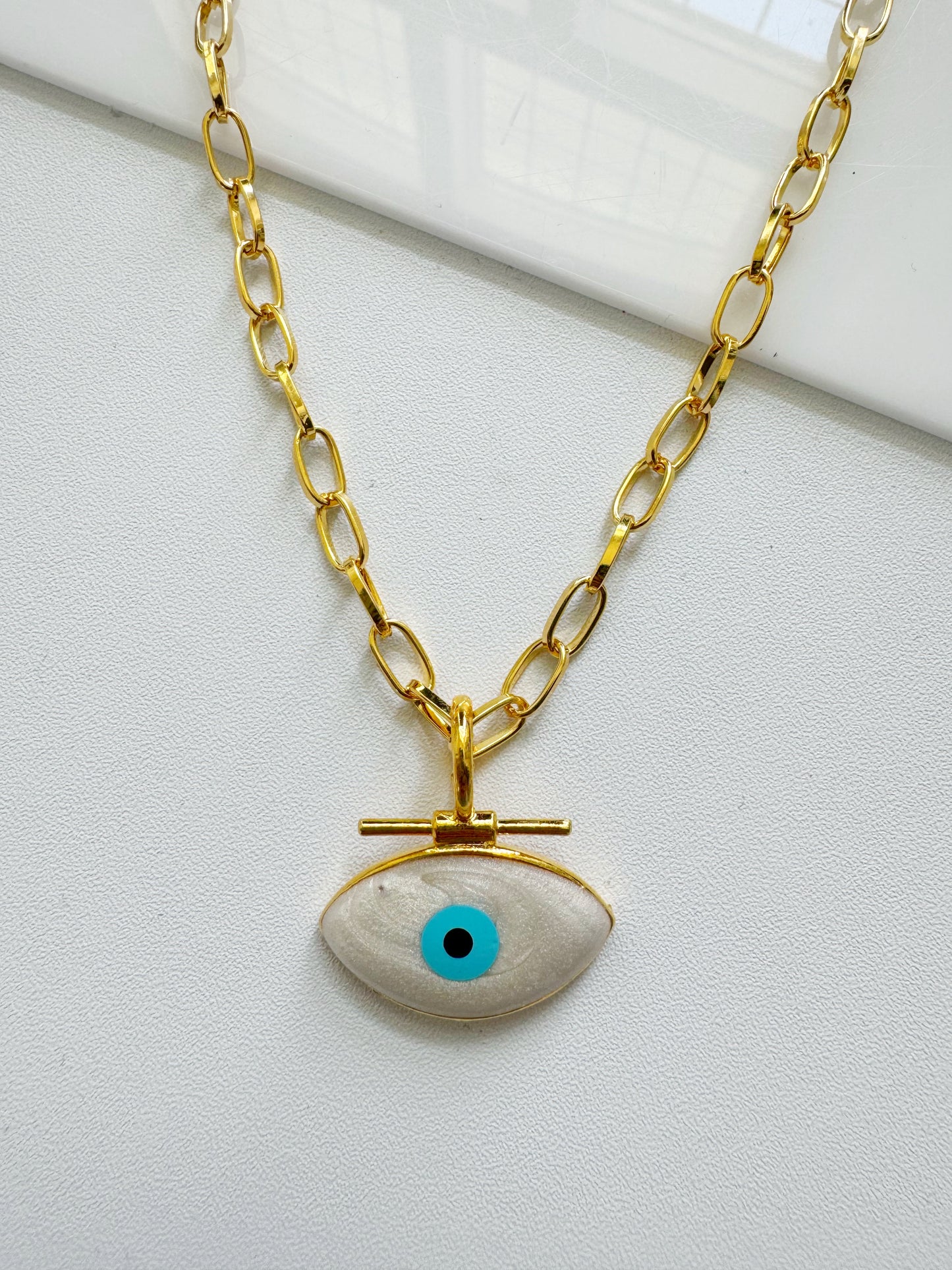 Evil Eye Oversized Amulet Charm and Chain Necklace 24kt plated