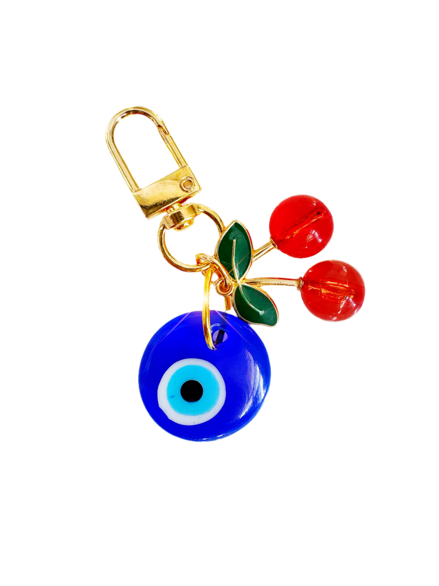 Mini Cherry & Evil Eye Clip Keychain Charm