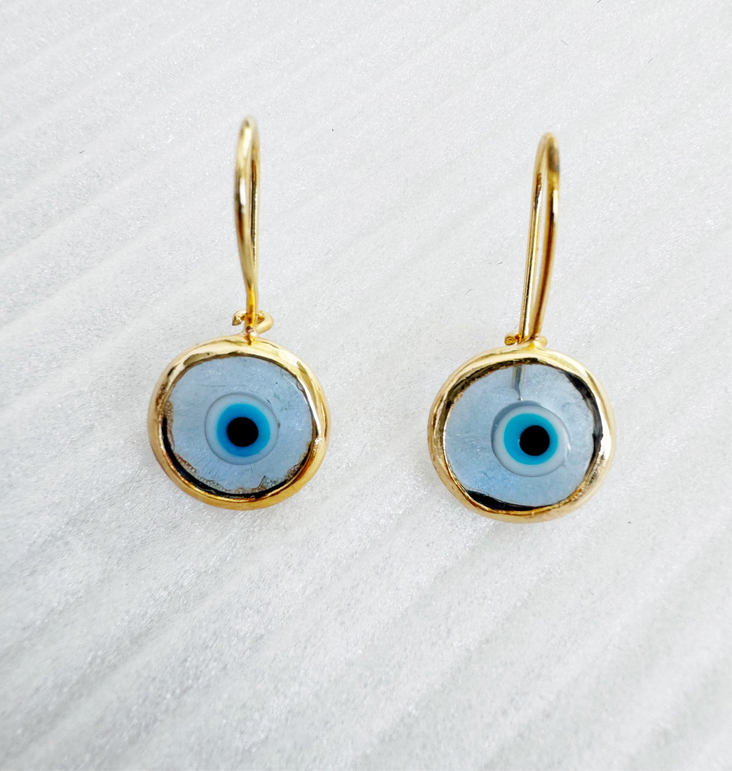 Evil Eye Glass Jewel Drop Earrings 24k brushed