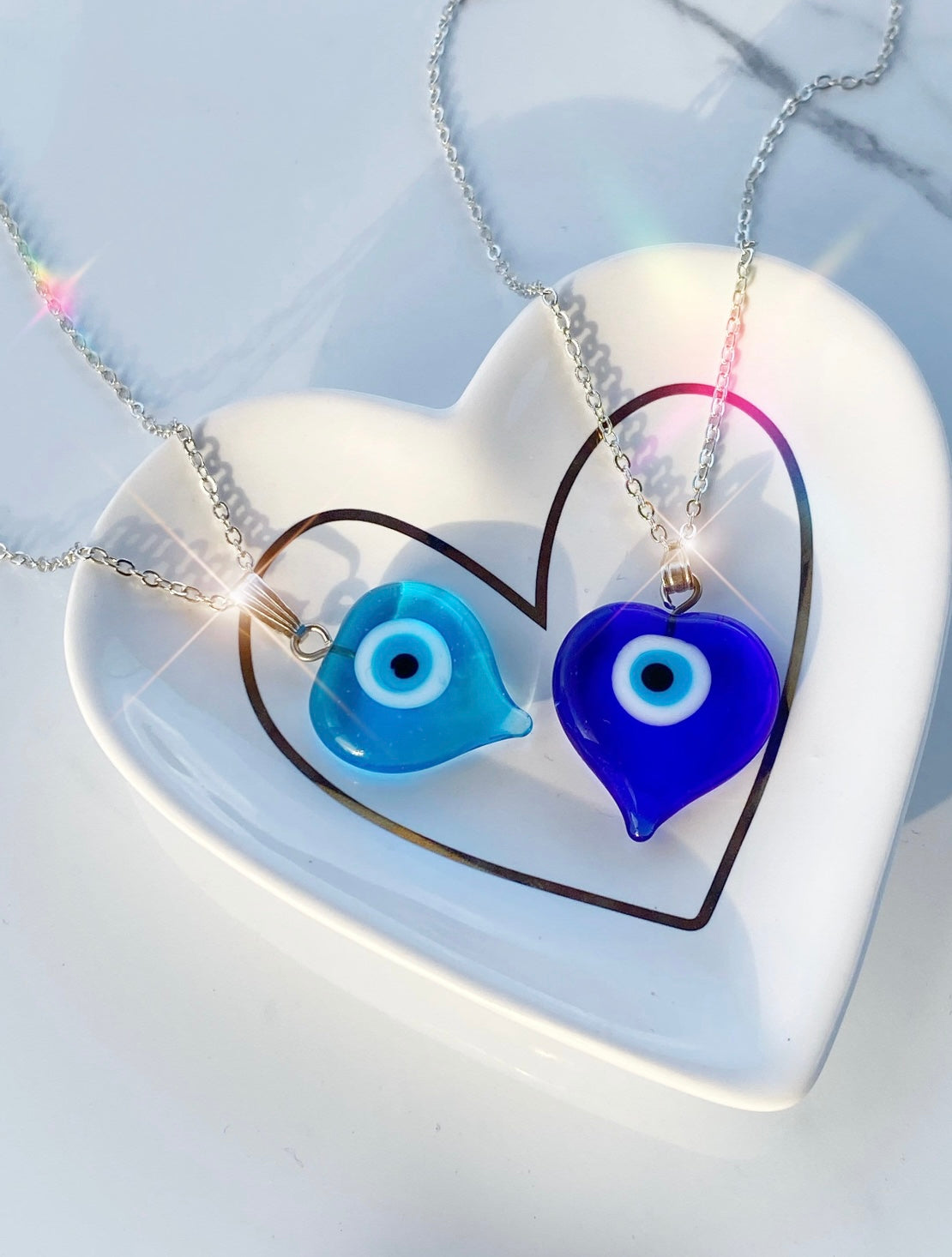 SALE! Evil Eye Blue Glass Heart Charm Necklace