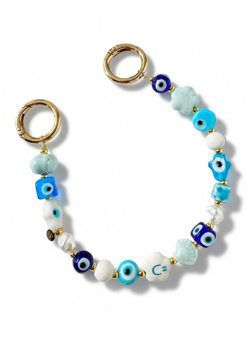 Evil Eye Happy Blue Beaded Purse Bag Charm