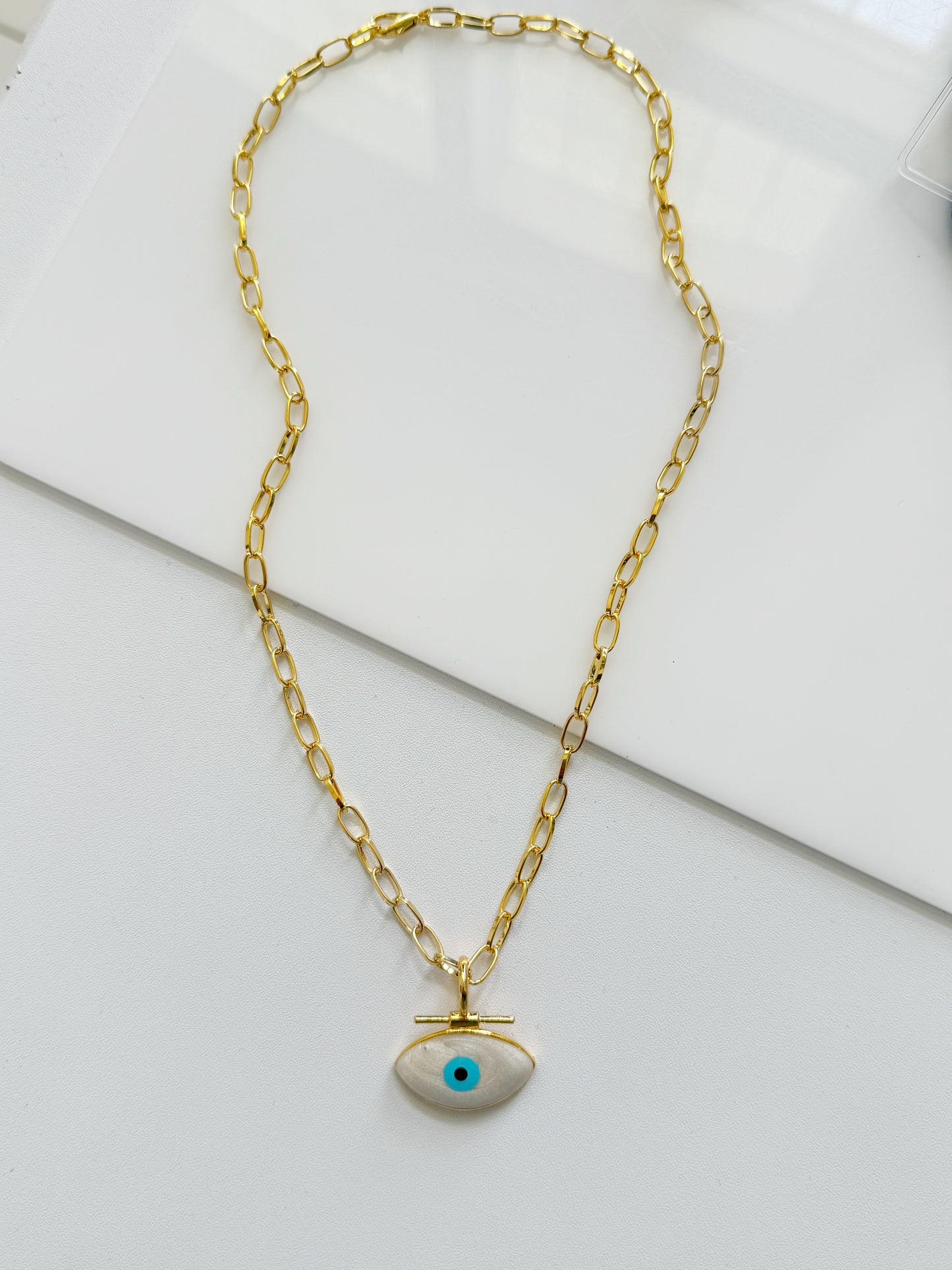 Evil Eye Oversized Amulet Charm and Chain Necklace 24kt plated