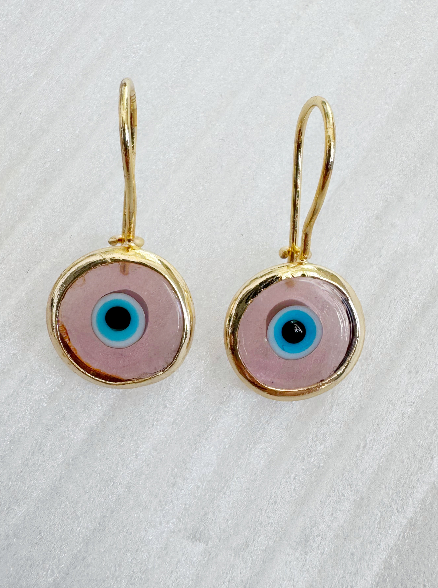 Evil Eye Glass Jewel Drop Earrings 24k brushed