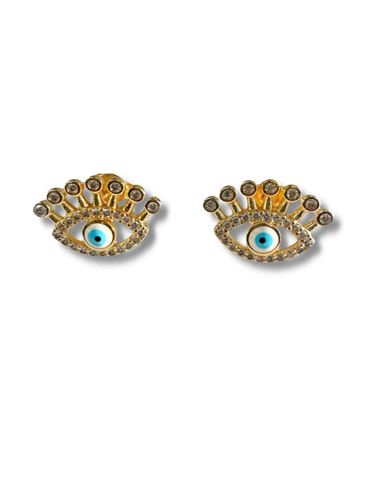 Crowned Evil Eye Stud Earrings – Gold Crystal Luxe