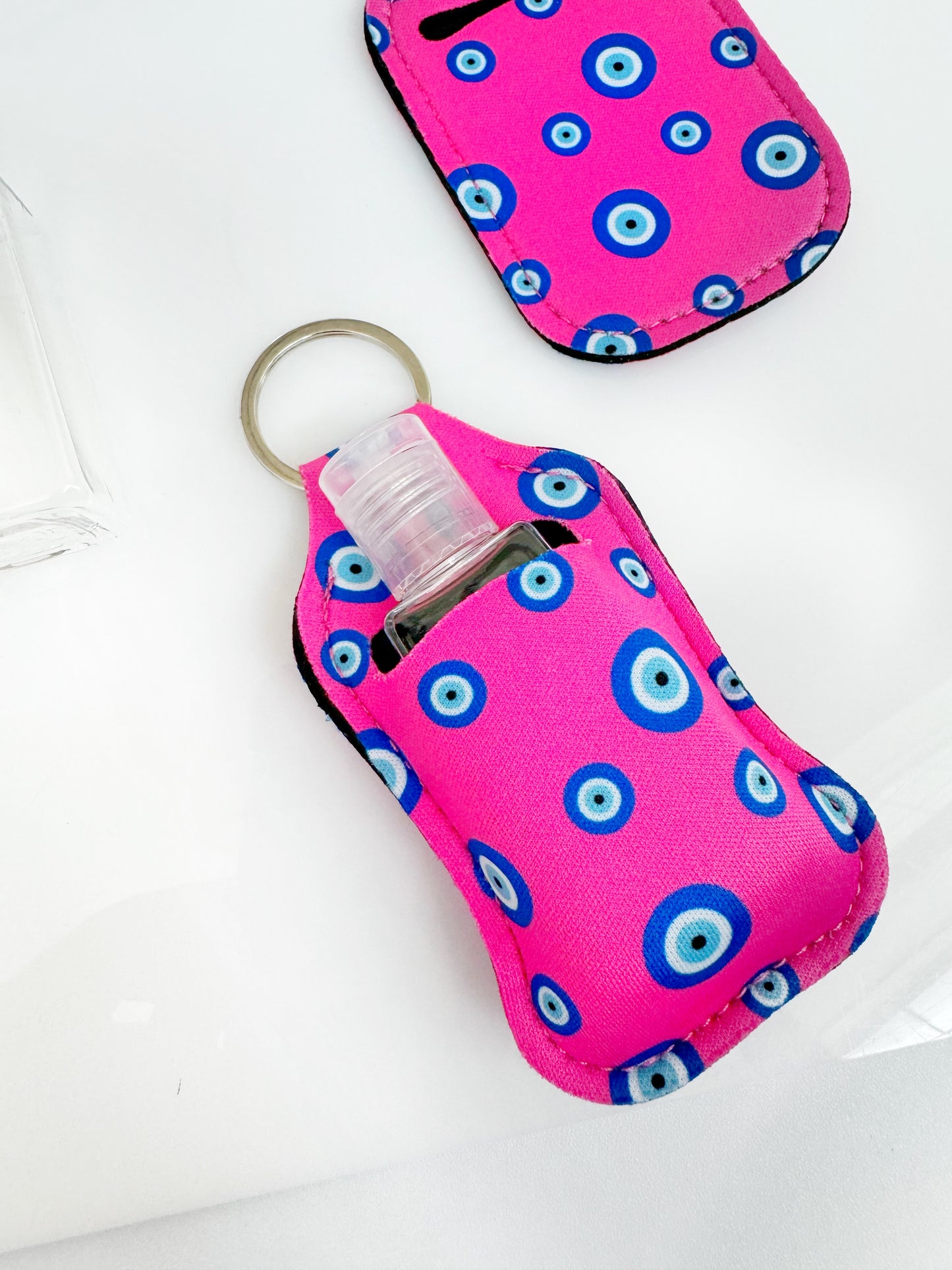 LIMITED EDITION Pink Evil Eye Neoprene Hand Sanitizer Holder Keychain