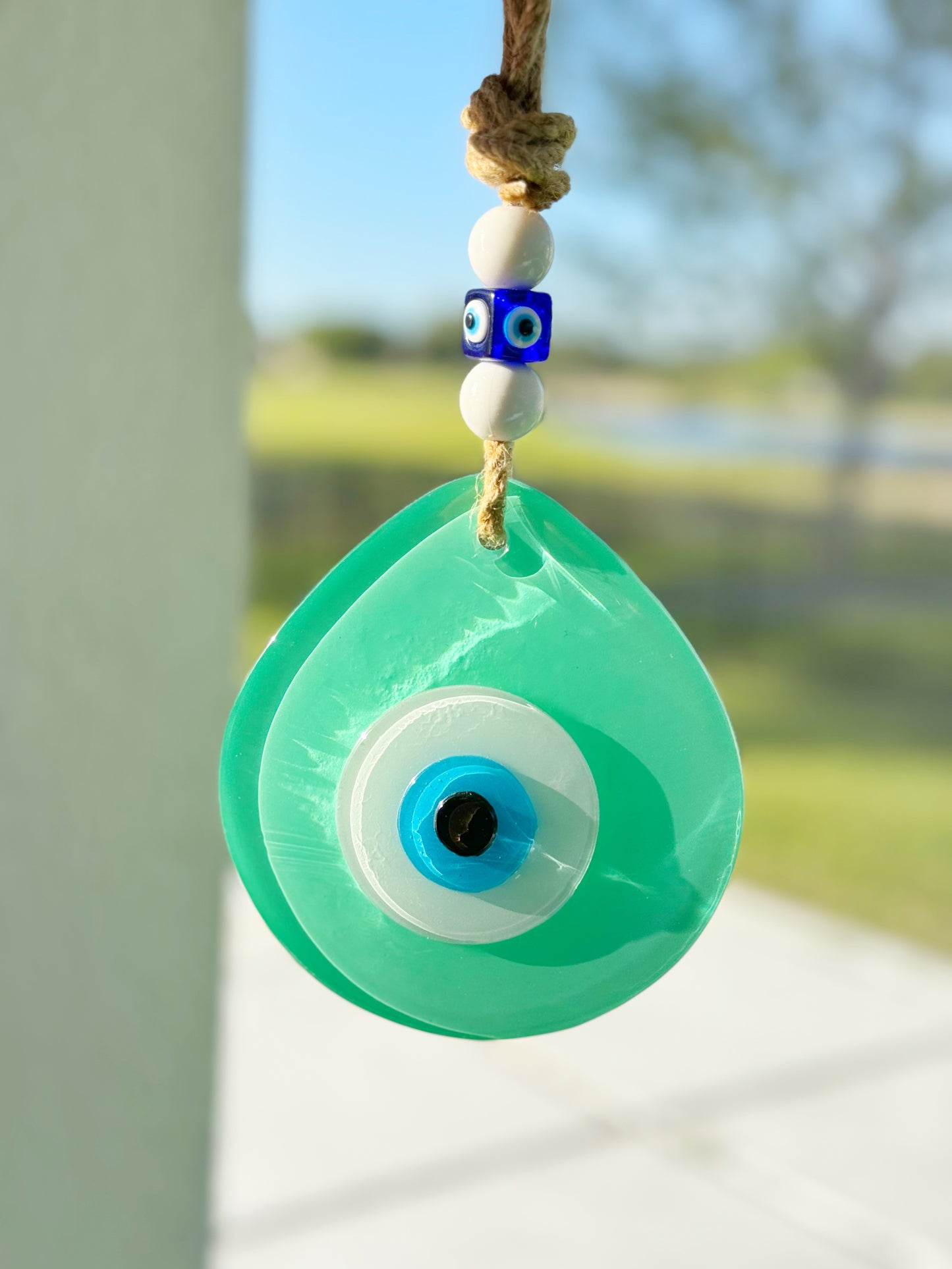 NEW! Teal Evil Eye Glass Amulet with Dustbag. SHIPS FREE!