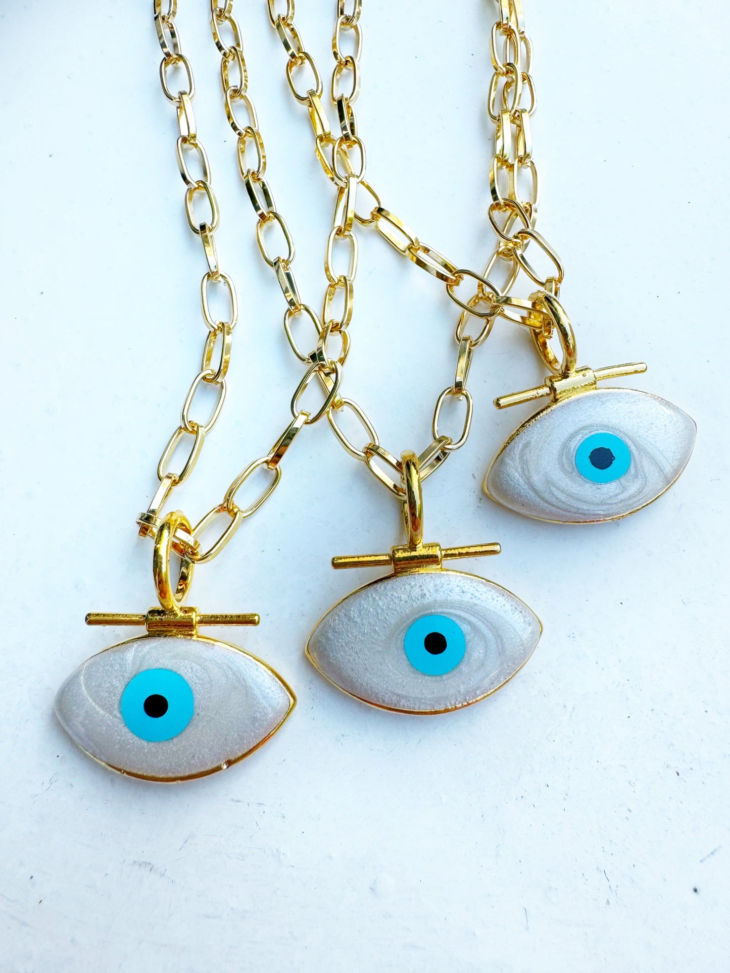 Evil Eye Oversized Amulet Charm and Chain Necklace 24kt plated