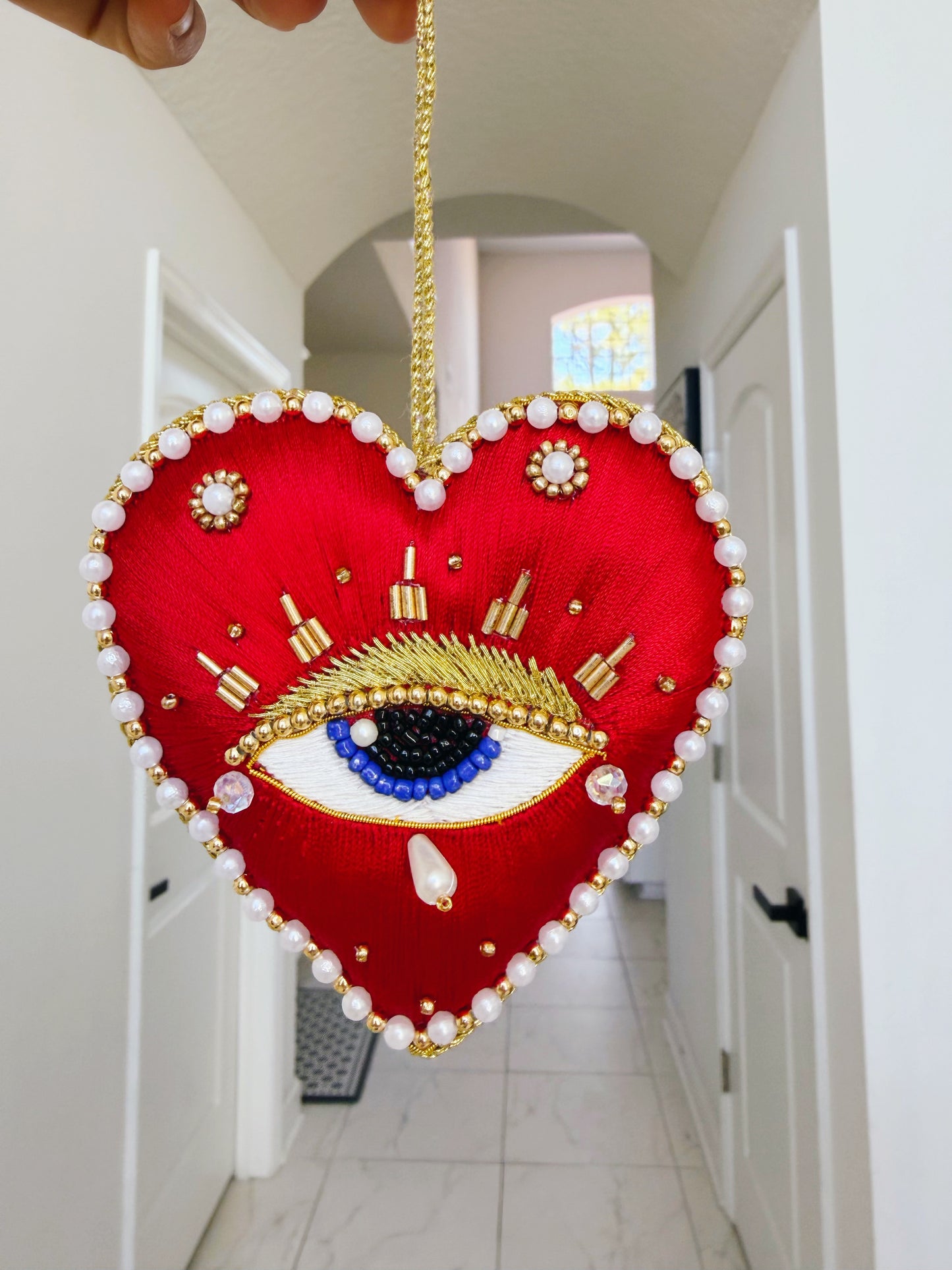 Hand Embroidered Evil Eye Heart Plush Decor includes GIFTBAG