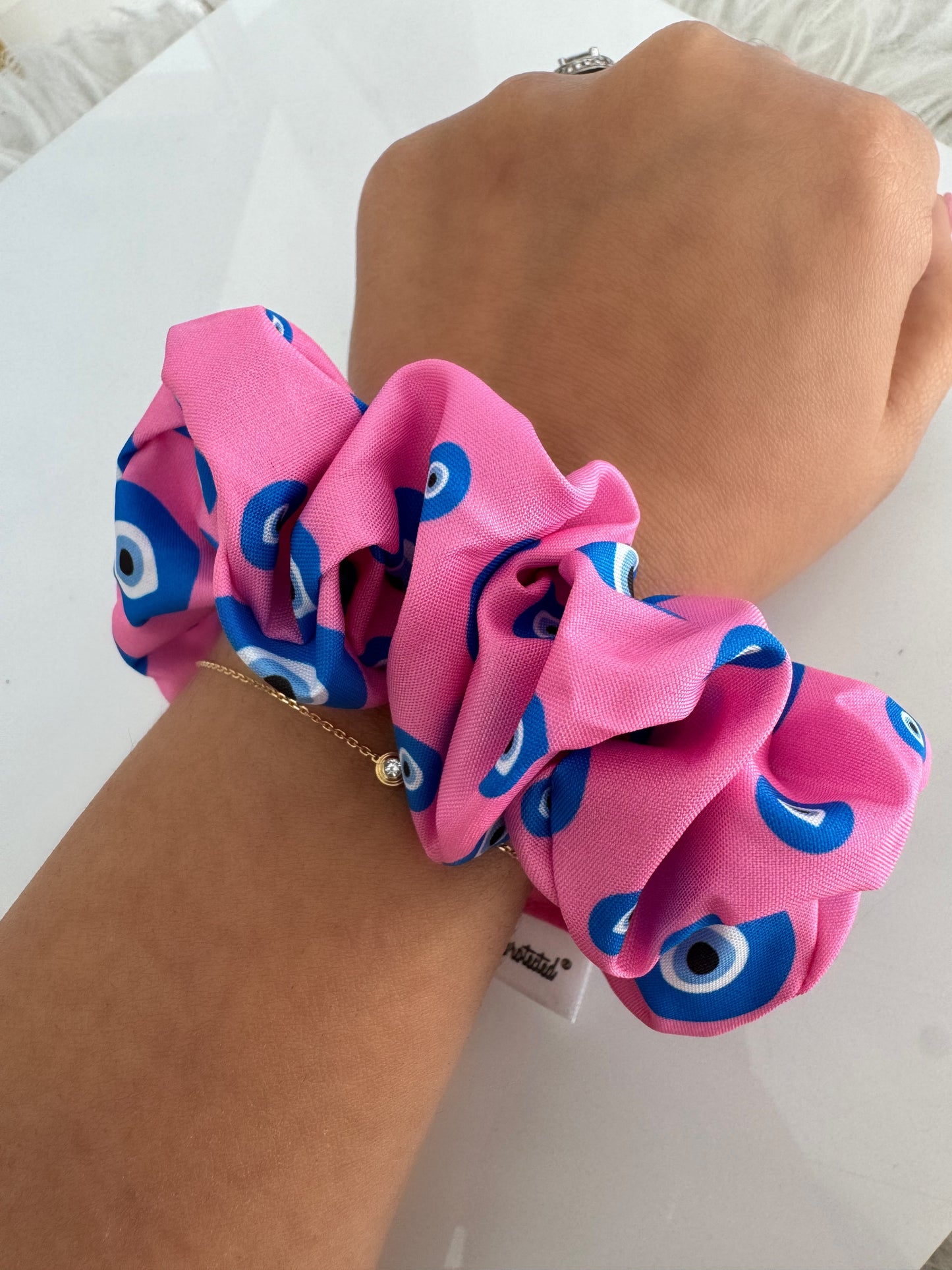 Pink Evil Eye Oversized Hair Tie Scrunchie Gift Valentine Galentine